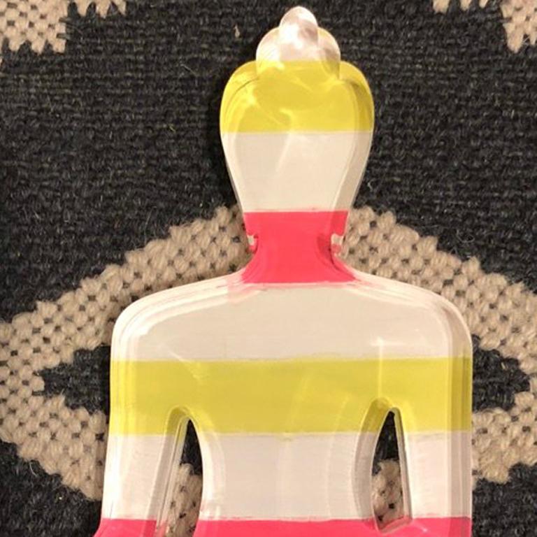 Striped Buddha statue - yellow, pink, white - Black Figurative Sculpture by Tal Nehoray