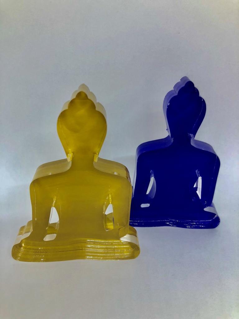 Buddha sculpture Duo (Blue and Gold Buddhas) - Beige Figurative Sculpture by Tal Nehoray