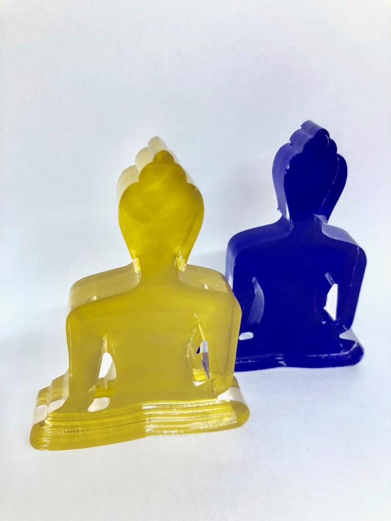 Tal Nehoray Figurative Sculpture - Buddha sculpture Duo (Blue and Gold Buddhas)