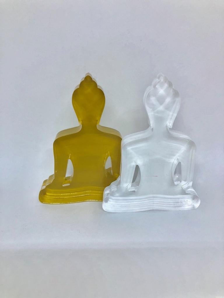 Tal Nehoray Figurative Sculpture - Buddha sculpture Duo (Gold and white Buddhas)