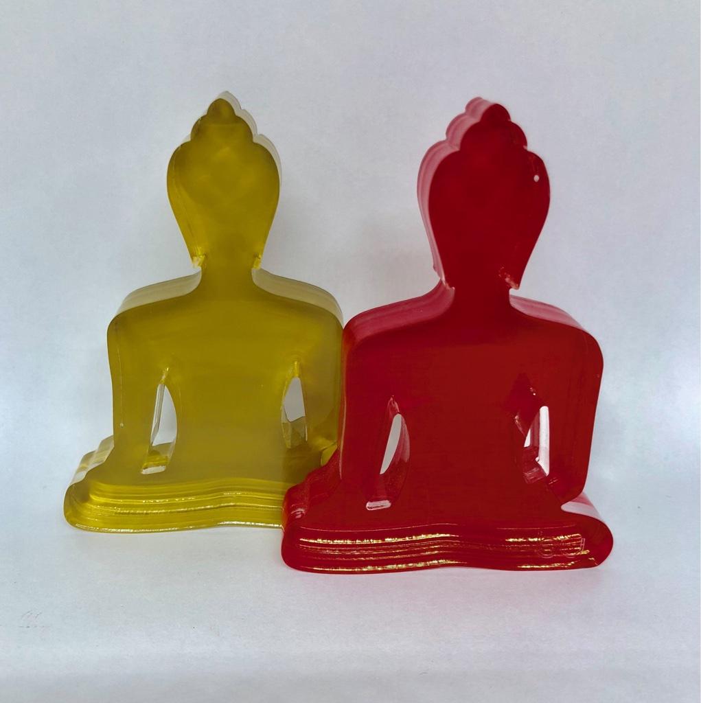 Buddha Duo  - Red and Gold Buddha sculptures - Sculpture by Tal Nehoray