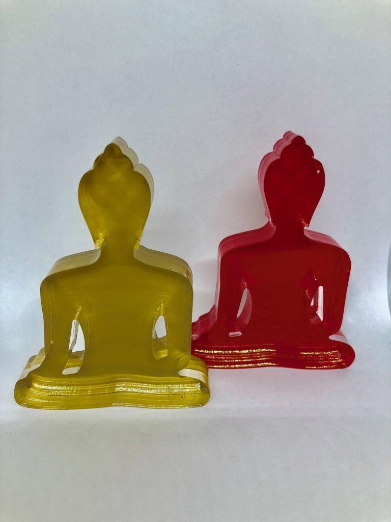 Tal Nehoray Figurative Sculpture - Buddha Duo  - Red and Gold Buddha sculptures