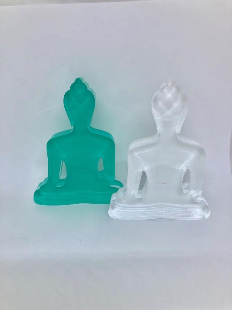 Buddha statue Duo (White and turquoise Buddhas sculpture) - Sculpture by Tal Nehoray