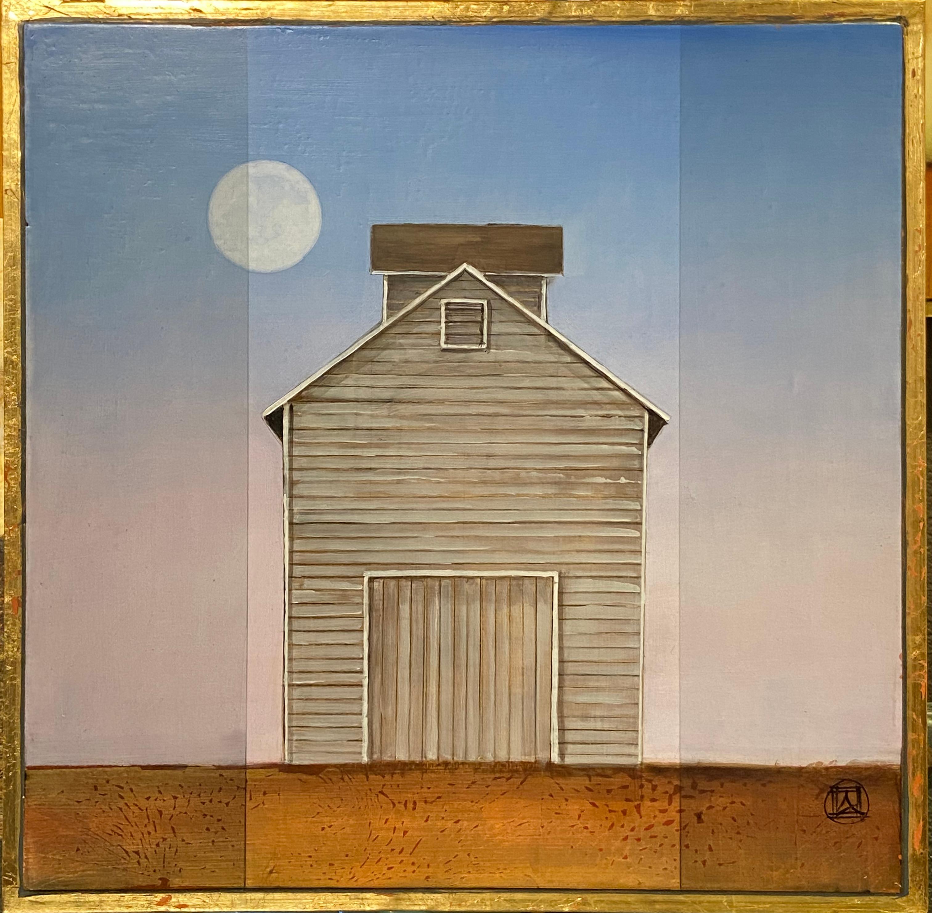 Tal Walton Landscape Painting - Corn Crib Study with Moon