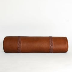 Leather Bolster Pillow, Braided, in Camel — Talabartero Collection
