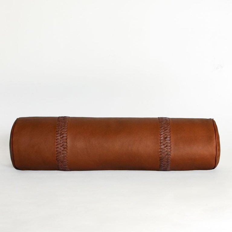 Leather Bolster Pillow, Braided, in Camel — Talabartero Collection For