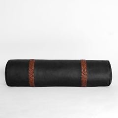 Leather Bolster Pillow, Braided, in Black — Talabartero Collection