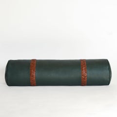 Leather Bolster Pillow, Braided, in Emerald Green — Talabartero Collection