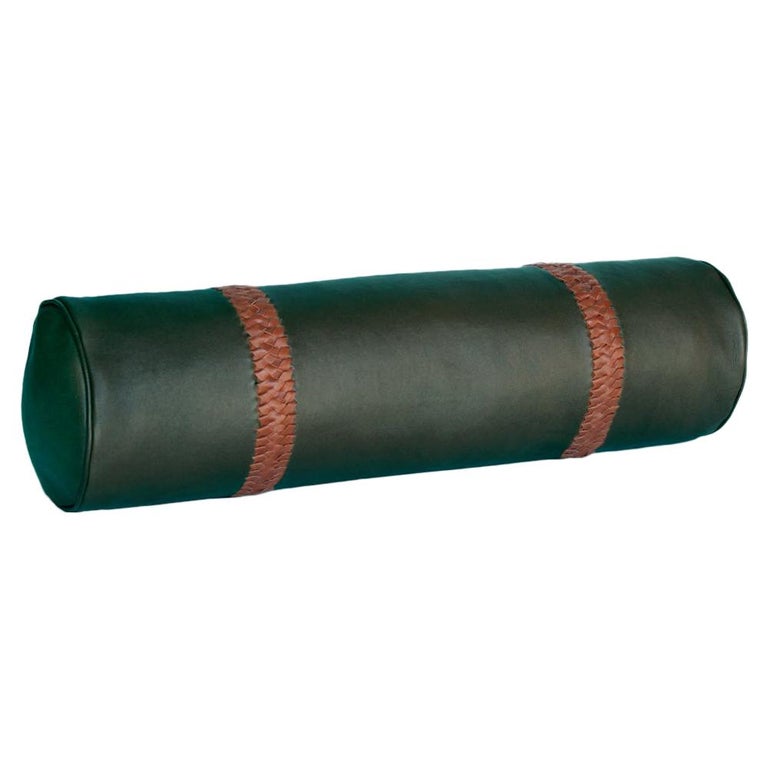 Leather Bolster Pillow, Braided, in Emerald Green — Talabartero