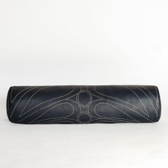 Leather Bolster Pillow, Embroidered, in Cobalt — Talabartero Collection