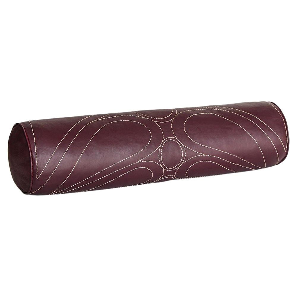 Leather Bolster Pillow, Embroidered, in Berry — Talabartero Collection