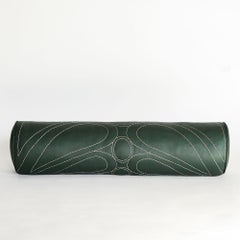 Leather Bolster Pillow, Embroidered, in Emerald Green — Talabartero Collection