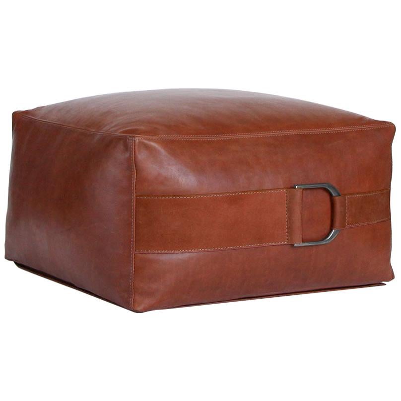 Leather Ottoman in Camel, Small, Talabartero Collection