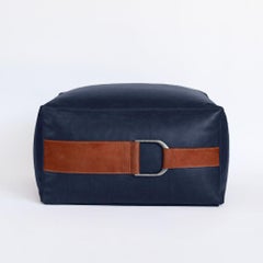Leather Ottoman in Cobalt, Small — Talabartero Collection