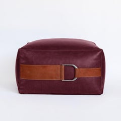 Leather Ottoman in Berry, Small — Talabartero Collection