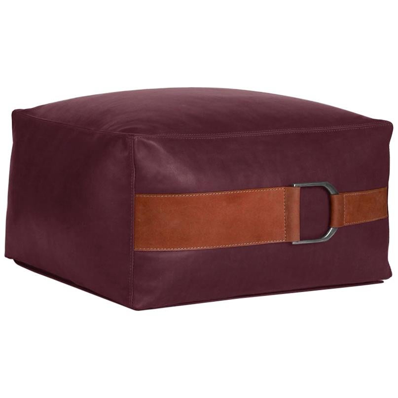 Leather Ottoman in Berry, Small — Talabartero Collection