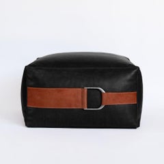 Leather Ottoman in Black, Large — Talabartero Collection