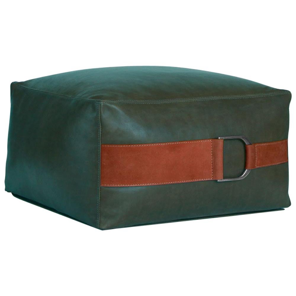 Leather Ottoman in Emerald Green, Small — Talabartero Collection