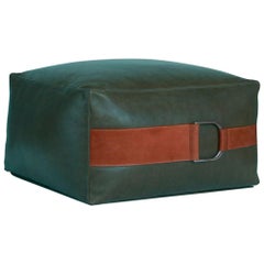 Pouf en cuir vert émeraude, petite collection Talabartero