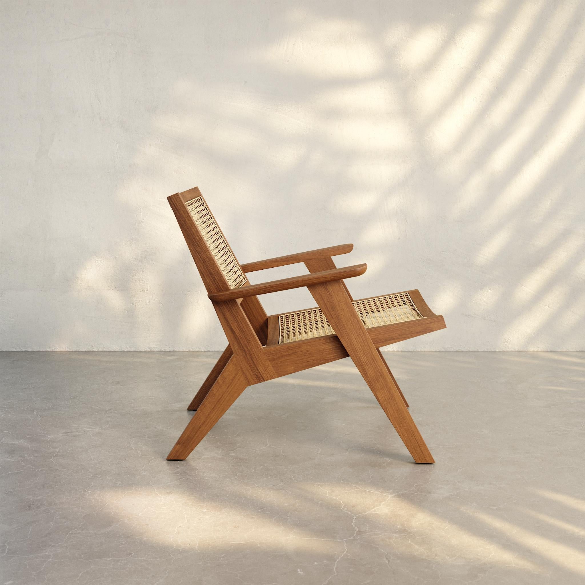 Poltrona Talalla - design moderno di metà secolo, teak massiccio e rattan in vendita 2