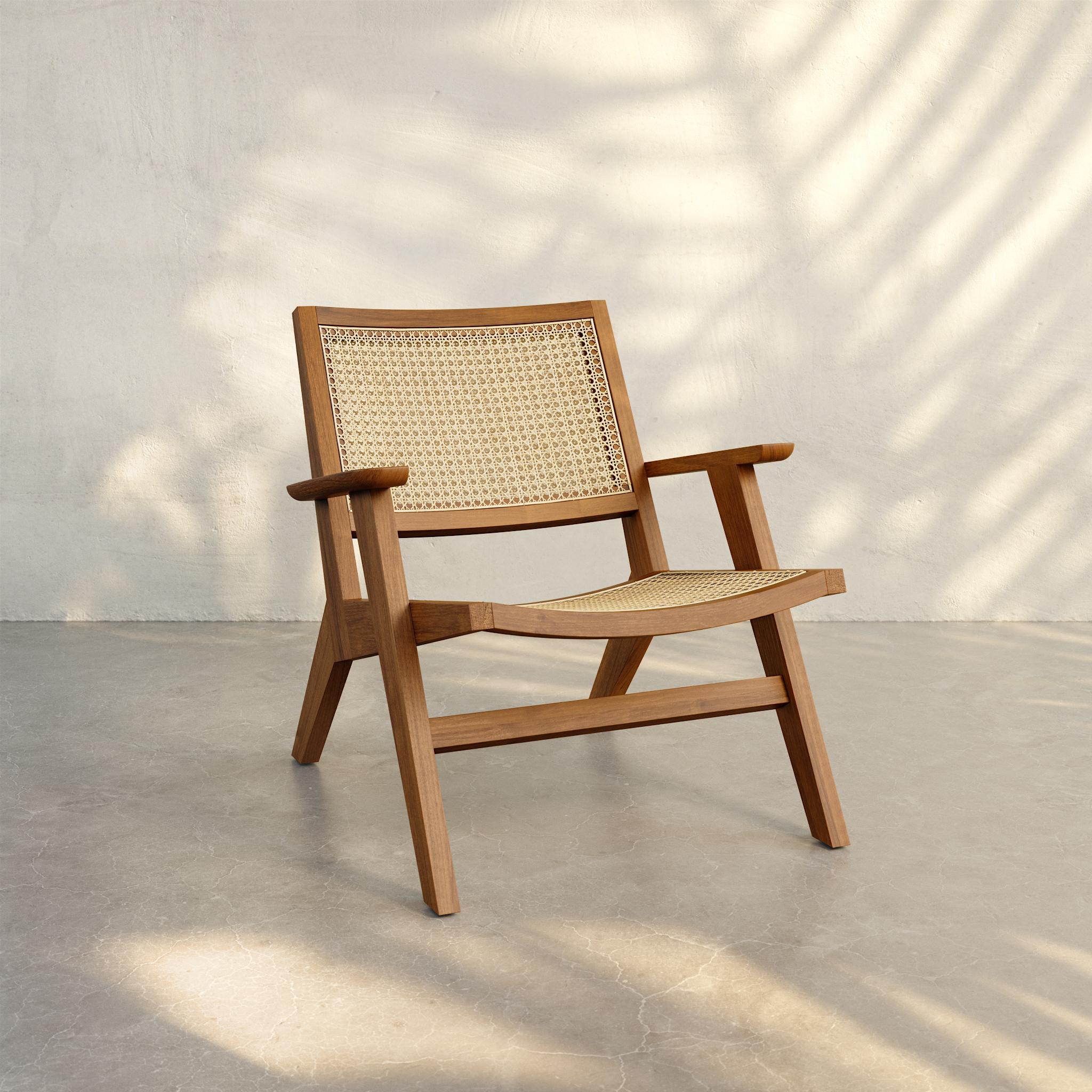 Poltrona Talalla - design moderno di metà secolo, teak massiccio e rattan in vendita 1