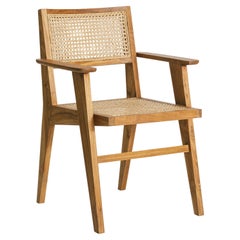 Talalla Dining Chair with Arms in Teak Rattan Linen Mid Centruy Style, In Stock