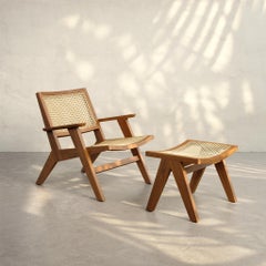 Talalla Footstool Handmade in Teak and Rattan Mid Century Style, In Stock