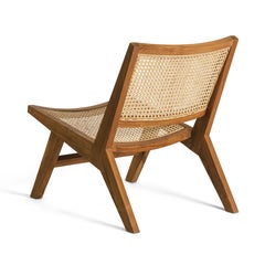 Talalla Lounge Chair Handmade in Teak Rattan Linen Mid Century Style, In Stock