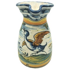 Talavera Ceramic Blue and Yellow Pitcher, Early 20th Century
