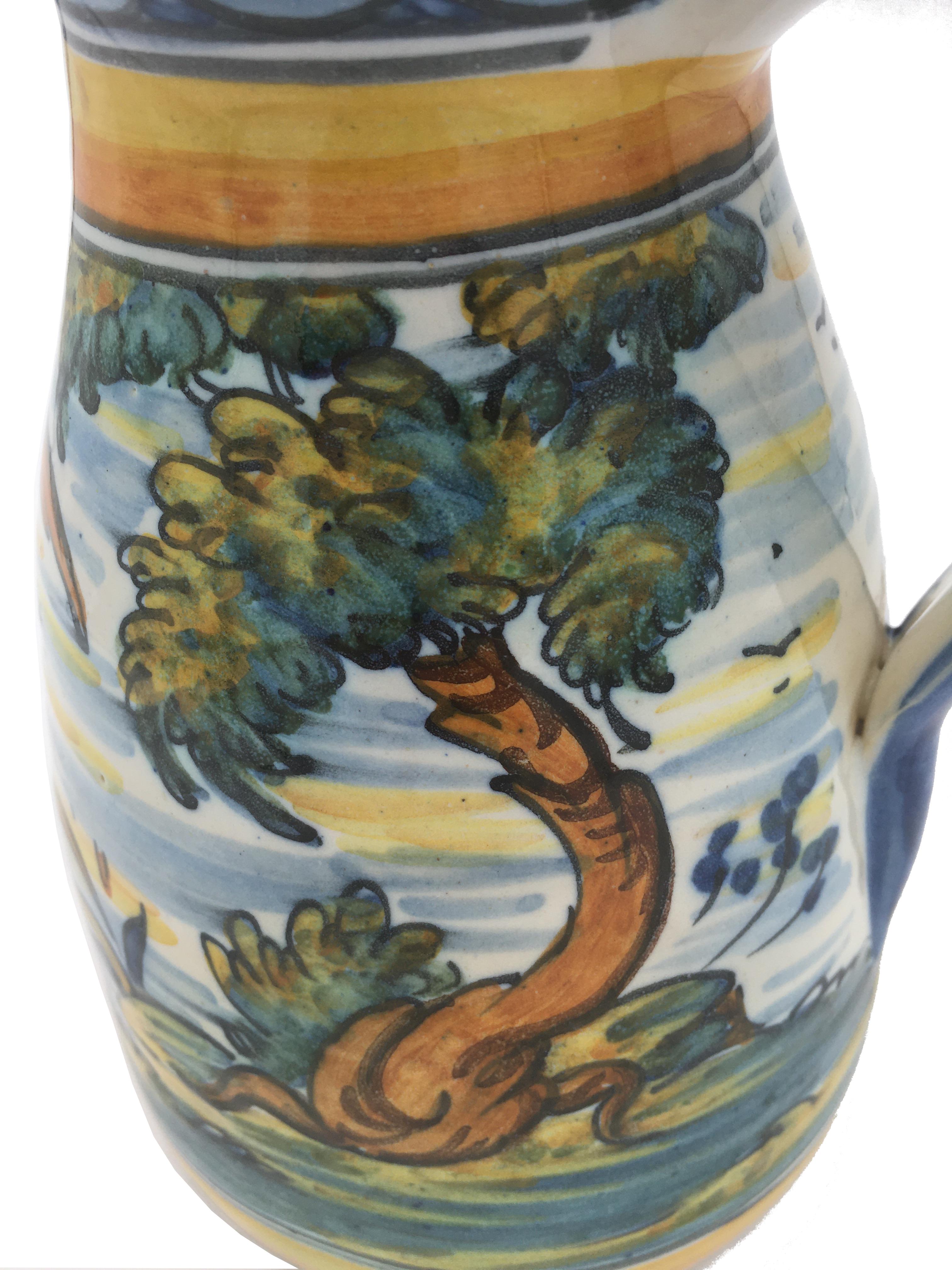 Talavera Ceramic Blue and Yellow Pitcher, Early 20th Century 6