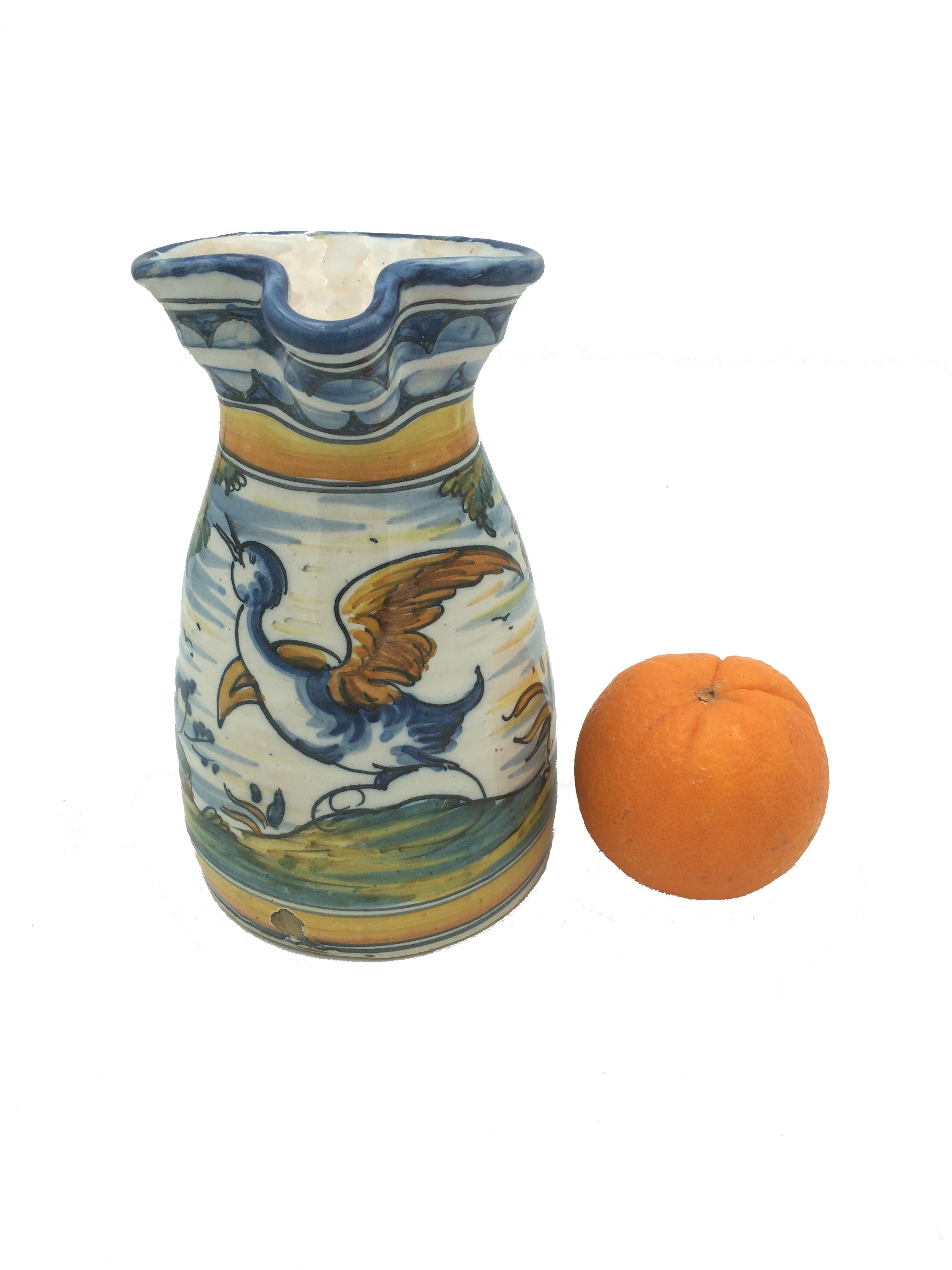 Talavera Ceramic Blue and Yellow Pitcher, Early 20th Century 7