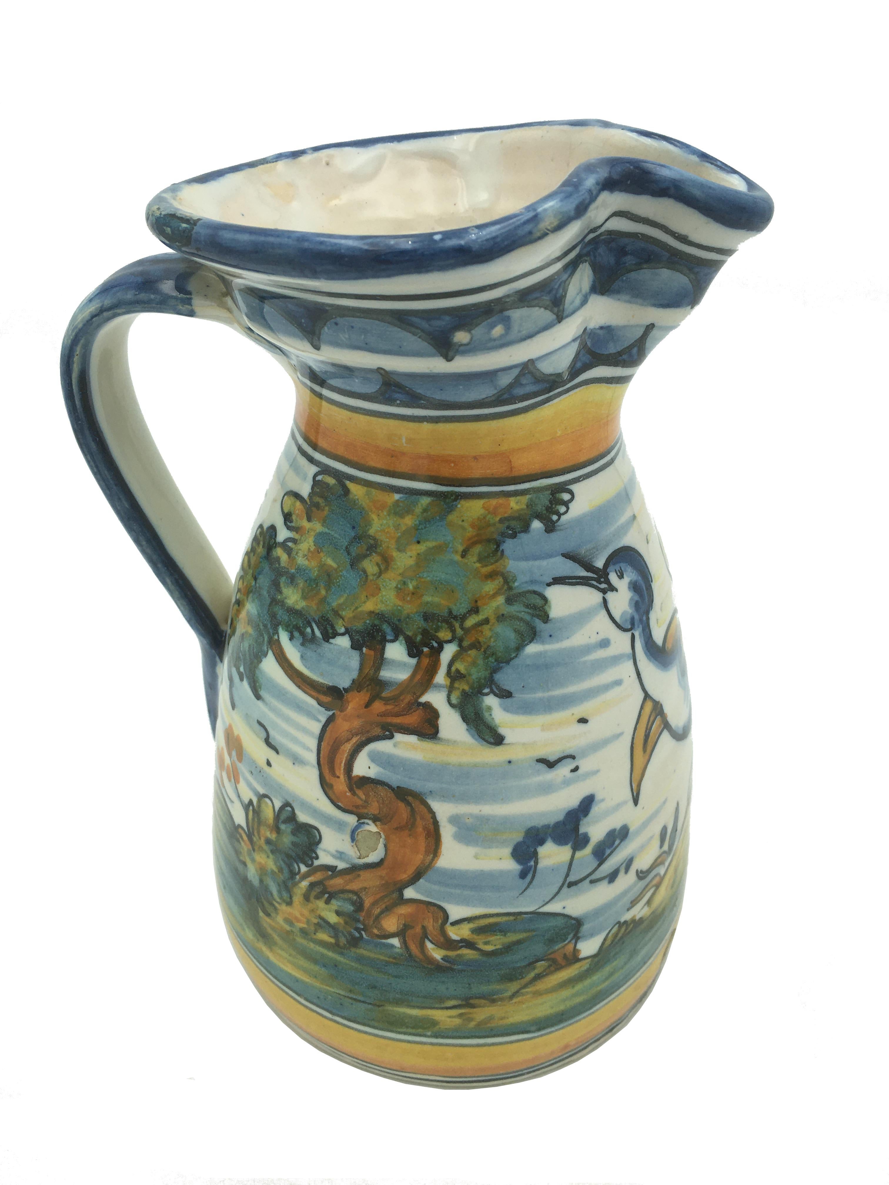 Talavera Ceramic Blue and Yellow Pitcher, Early 20th Century In Good Condition In Beuzevillette, FR