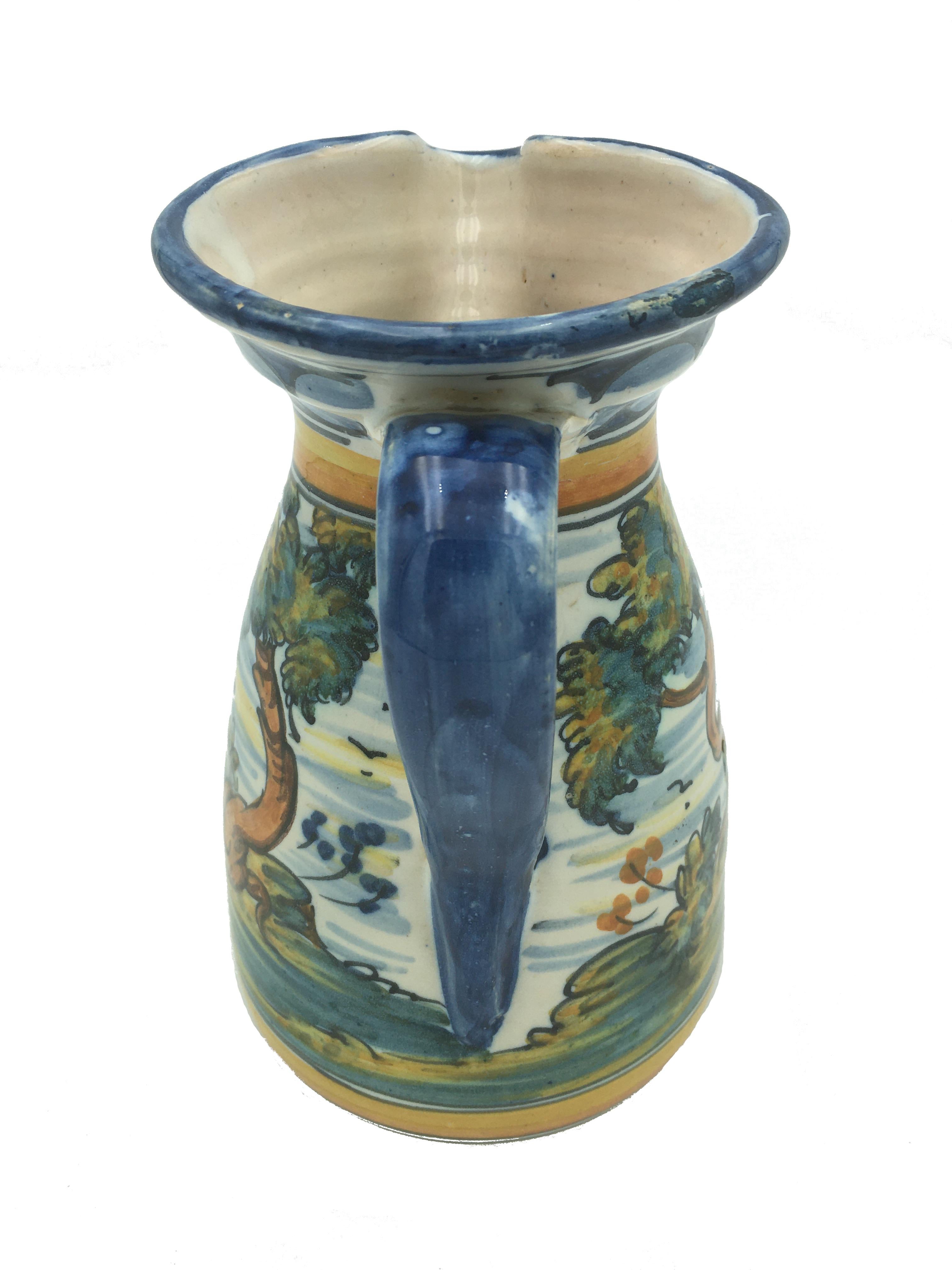 Talavera Ceramic Blue and Yellow Pitcher, Early 20th Century 1
