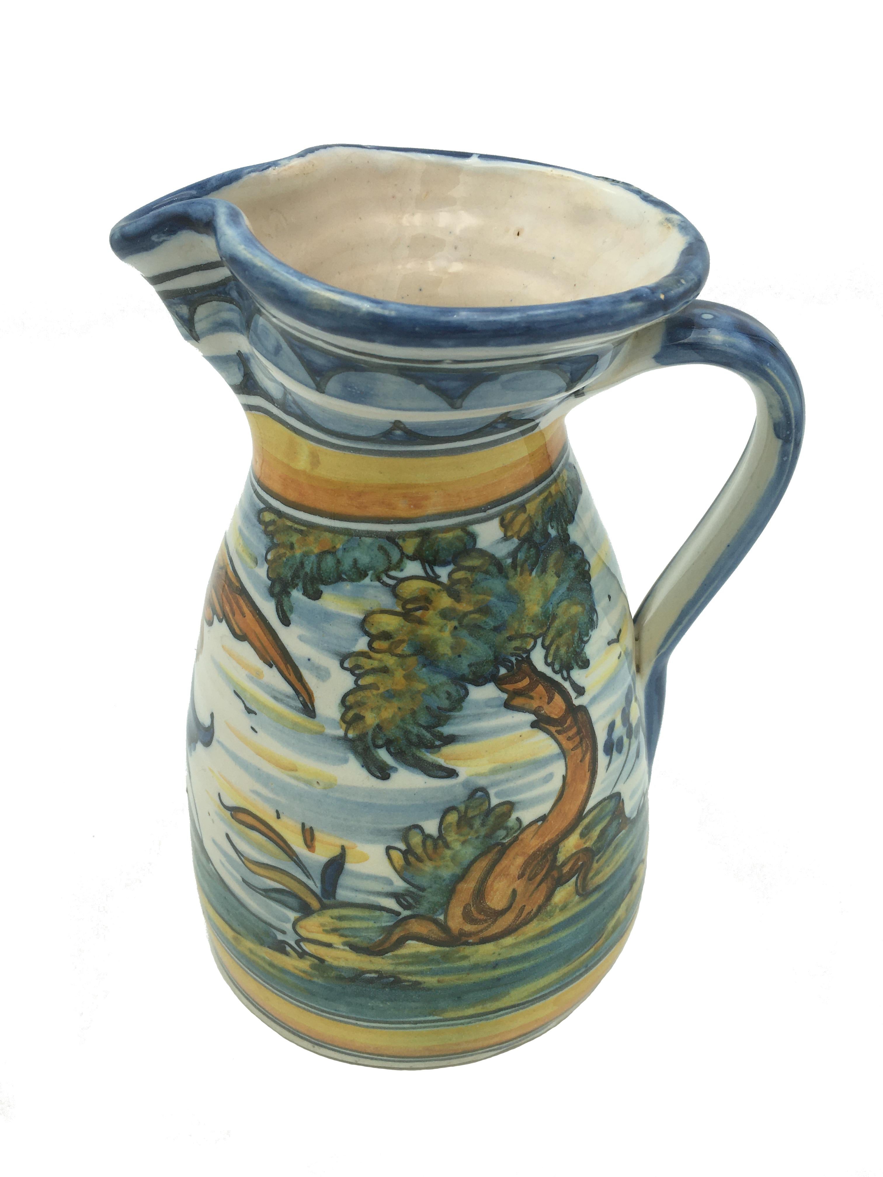 Talavera Ceramic Blue and Yellow Pitcher, Early 20th Century 2
