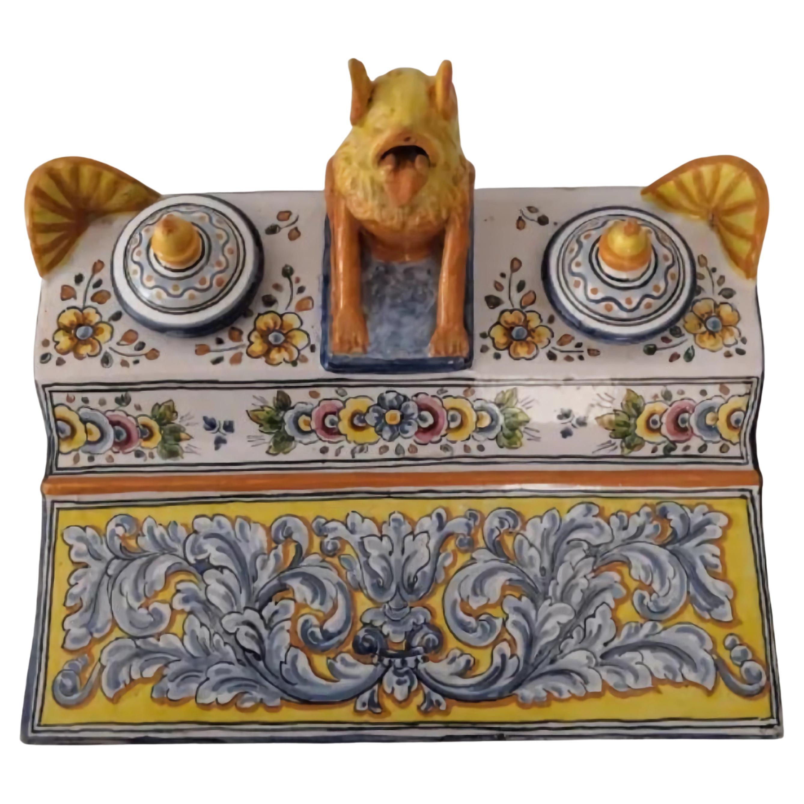 Talavera Desk Set with Zoomorphic Figure, Spain c. 1950 (Spanisch) im Angebot