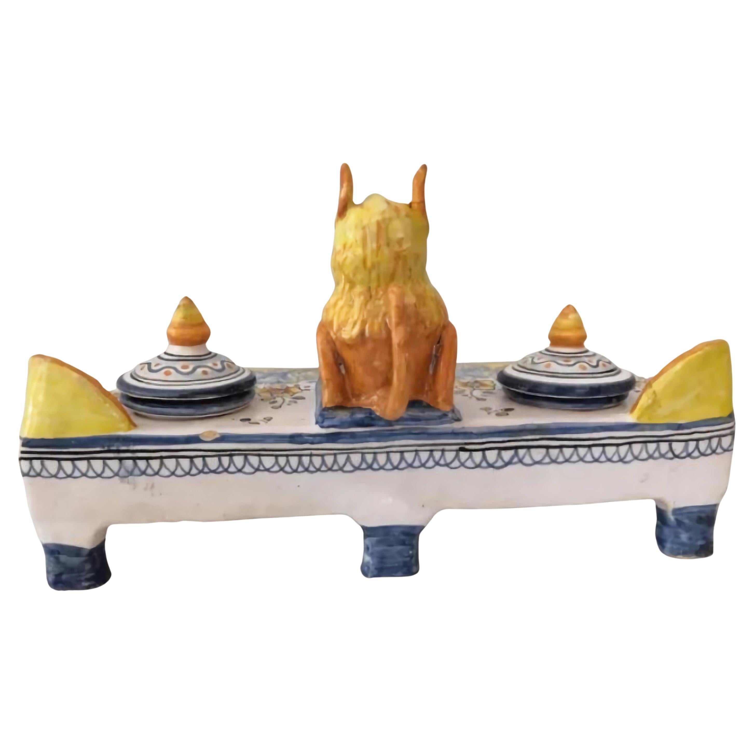 Talavera Desk Set with Zoomorphic Figure, Spain c. 1950 im Zustand „Gut“ im Angebot in Benalmadena, ES