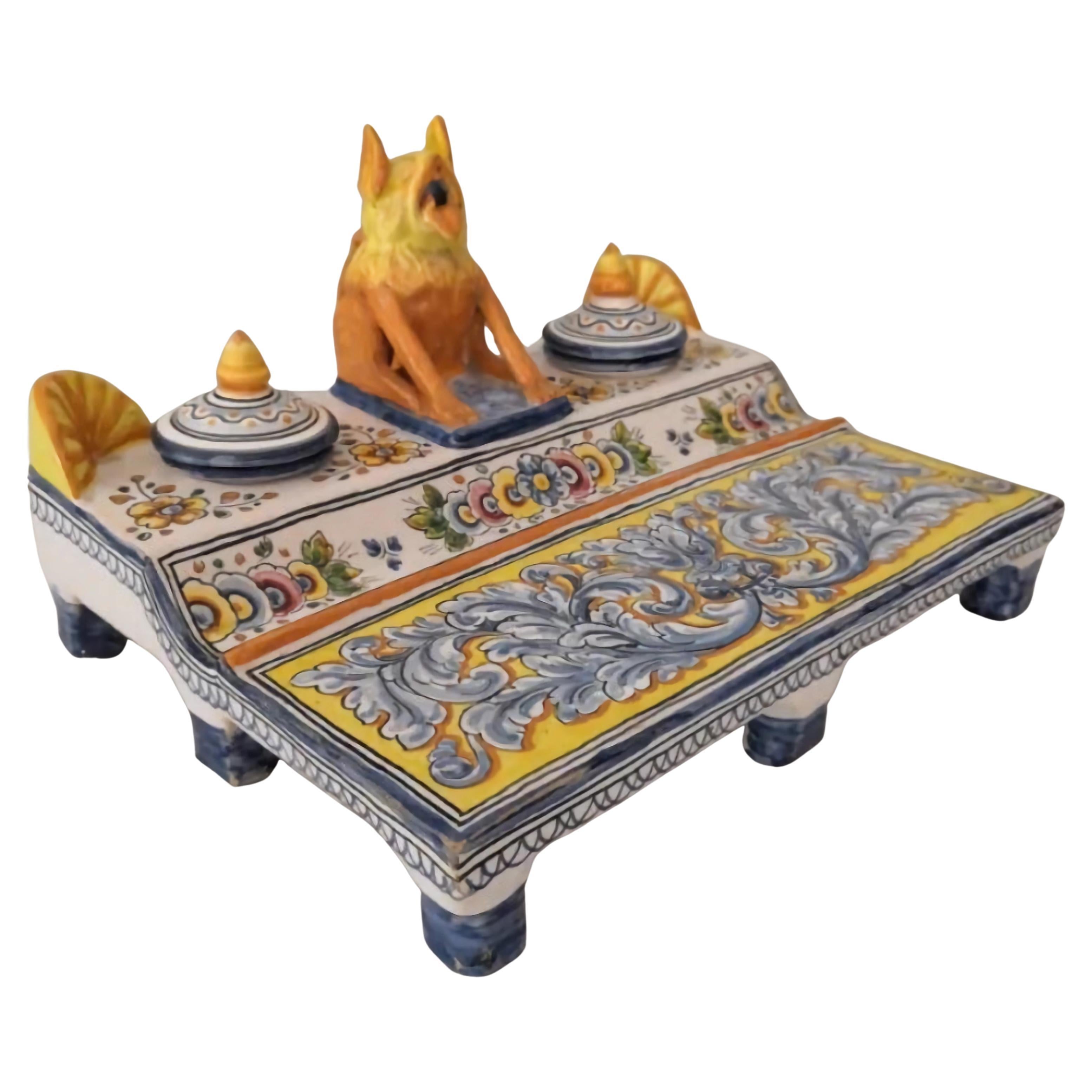 Talavera Desk Set with Zoomorphic Figure, Spain c. 1950 im Angebot