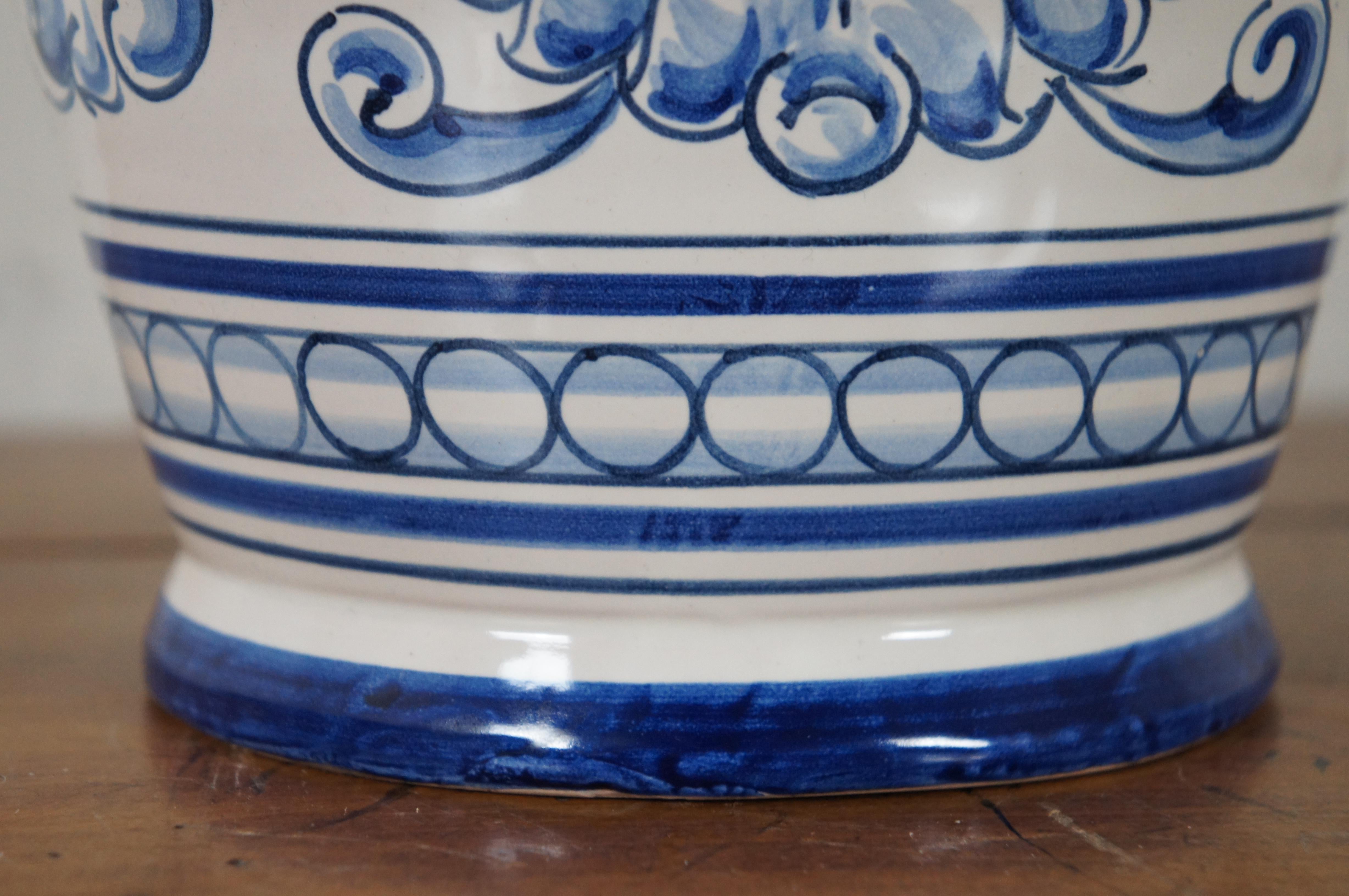 Ceramic Talavera El Carmen Spain Pottery Blue & White Lidded Mantel Urn Vase 22