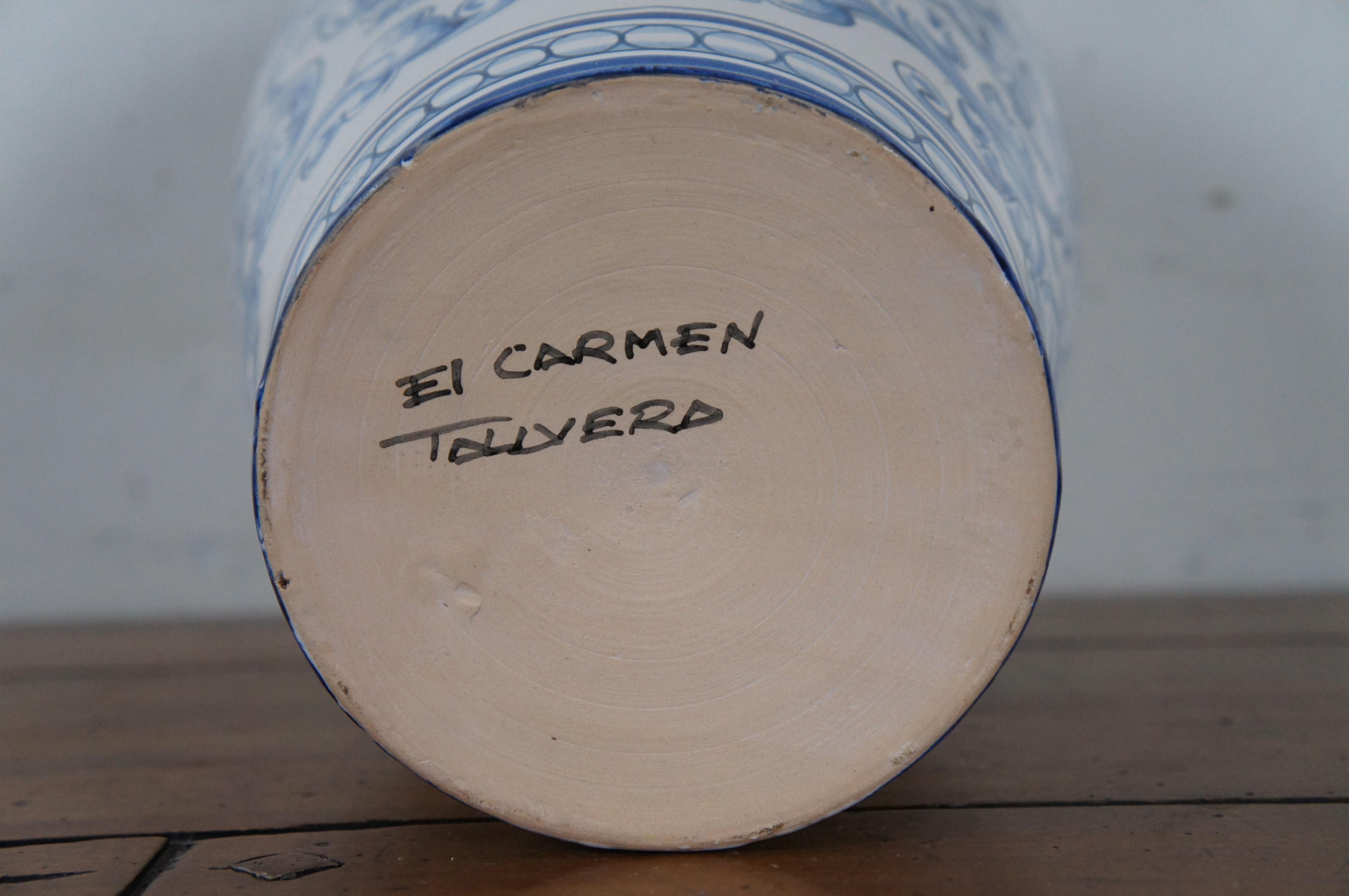 Talavera El Carmen Spain Pottery Blue & White Lidded Mantel Urn Vase 22