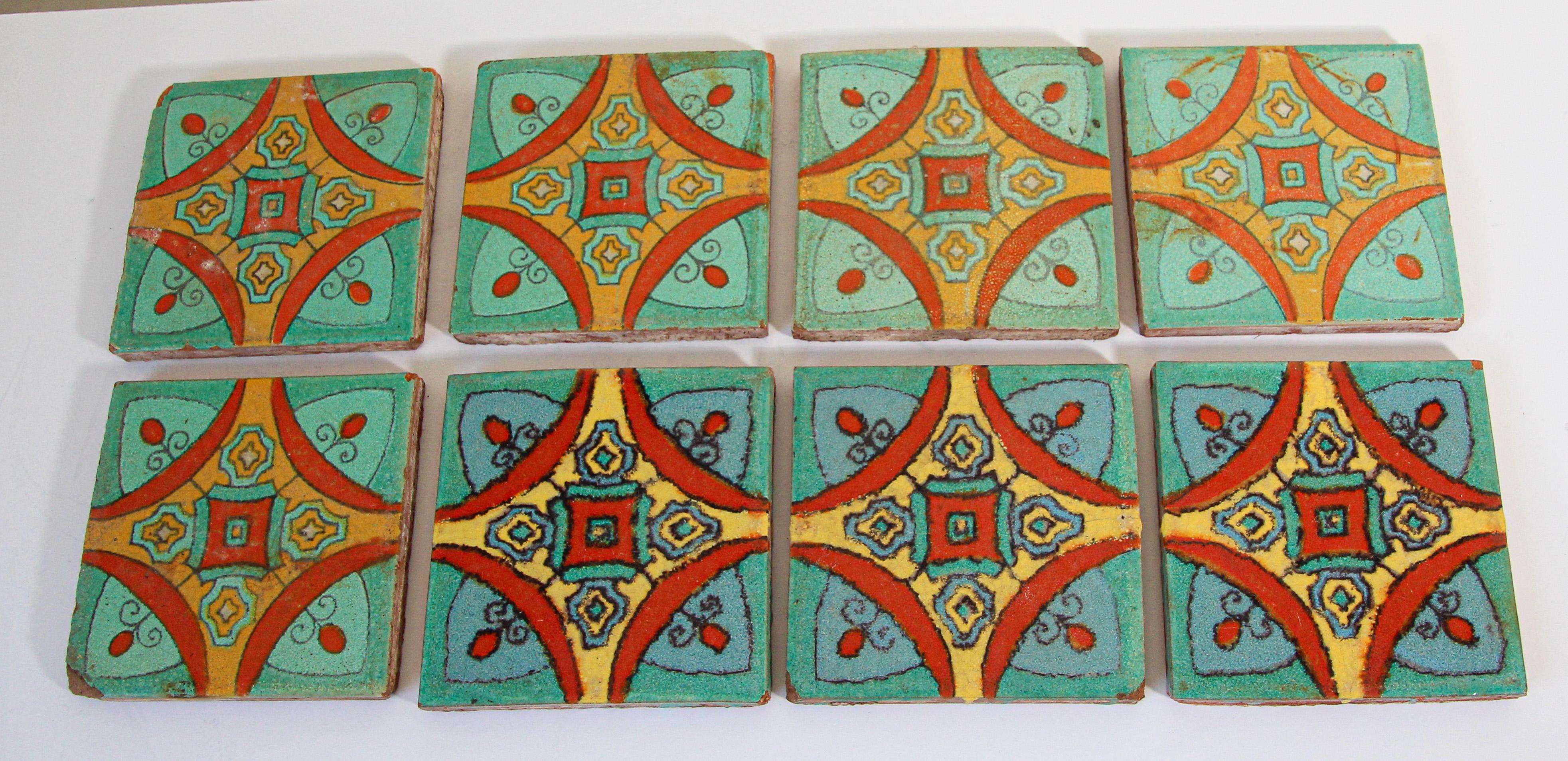 Vintage Spanish Talavera ceramic hand painted tiles, handcrafted and kiln fired set of eight tiles.
Hand made Spanish Talavera wall tiles.
Size each: 6