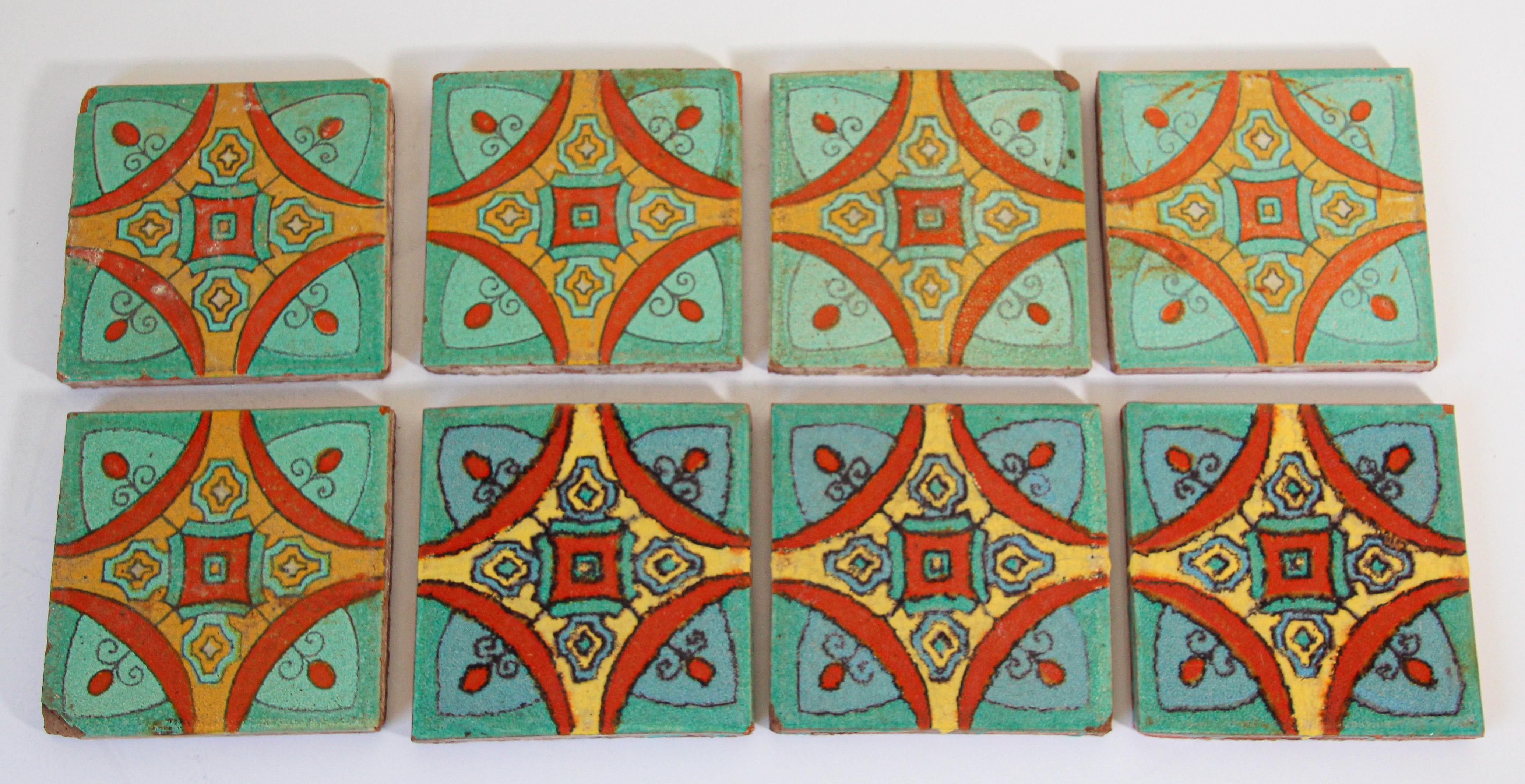 Spanish Colonial Talavera Handcrafted Spanish Wall Tiles Set of 8 For Sale