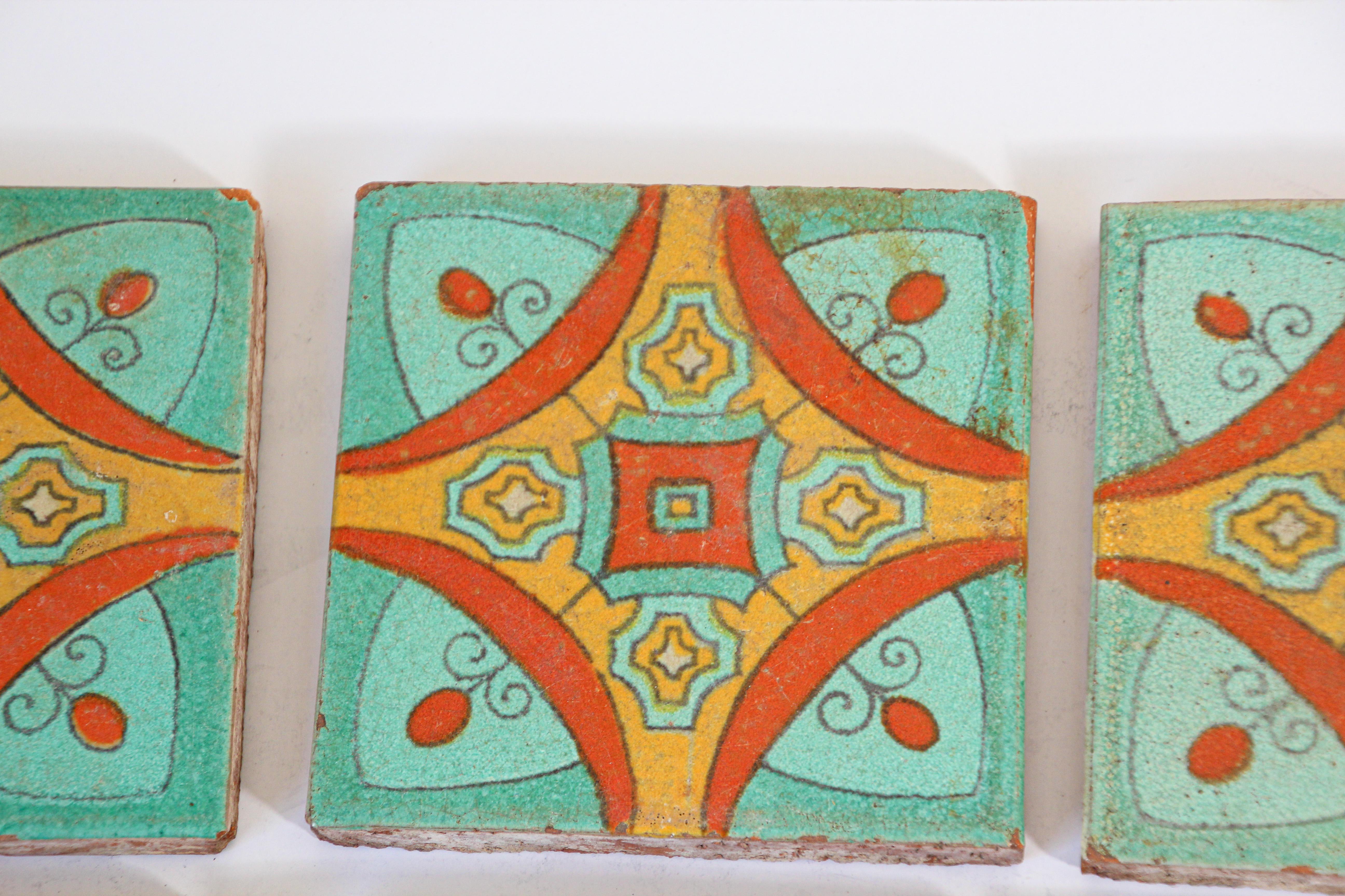 Ceramic Talavera Handcrafted Spanish Wall Tiles Set of 8 For Sale
