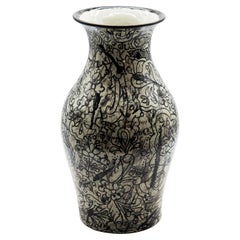 Talavera Jar Decorative Vase Folk Art Vessel Mexican Ceramic Black White Modern