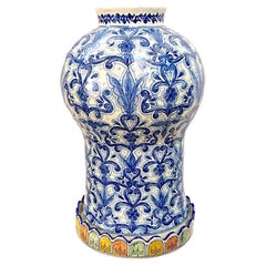 Talavera Jar Decorative Vase Folk Art Vessel Mexican Ceramic Blue White 