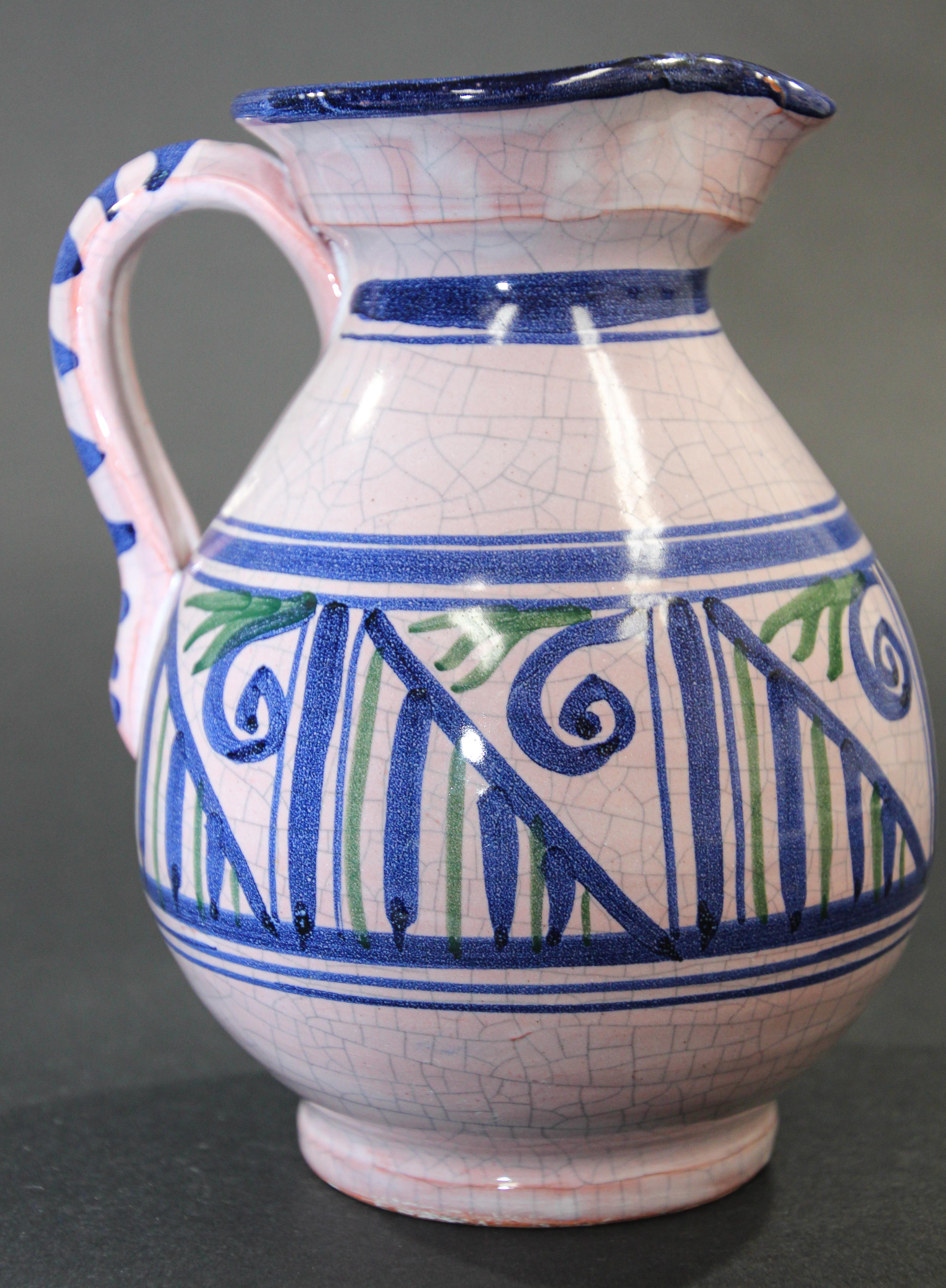 20th Century Talavera Pitcher Ceramic Glazed Vase Handcrafted in Spain For Sale