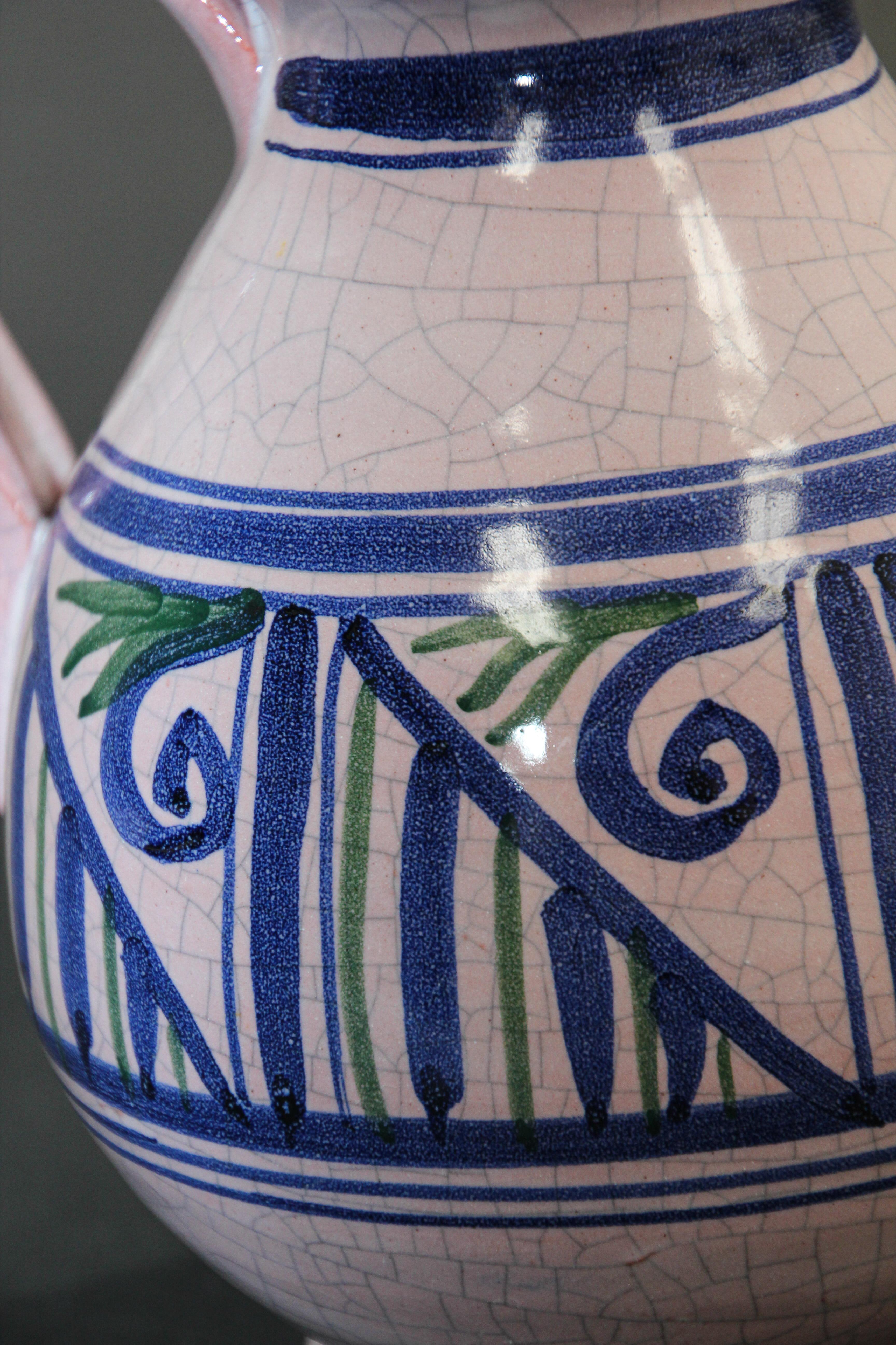 Talavera Pitcher Ceramic Glazed Vase Handcrafted in Spain For Sale 1