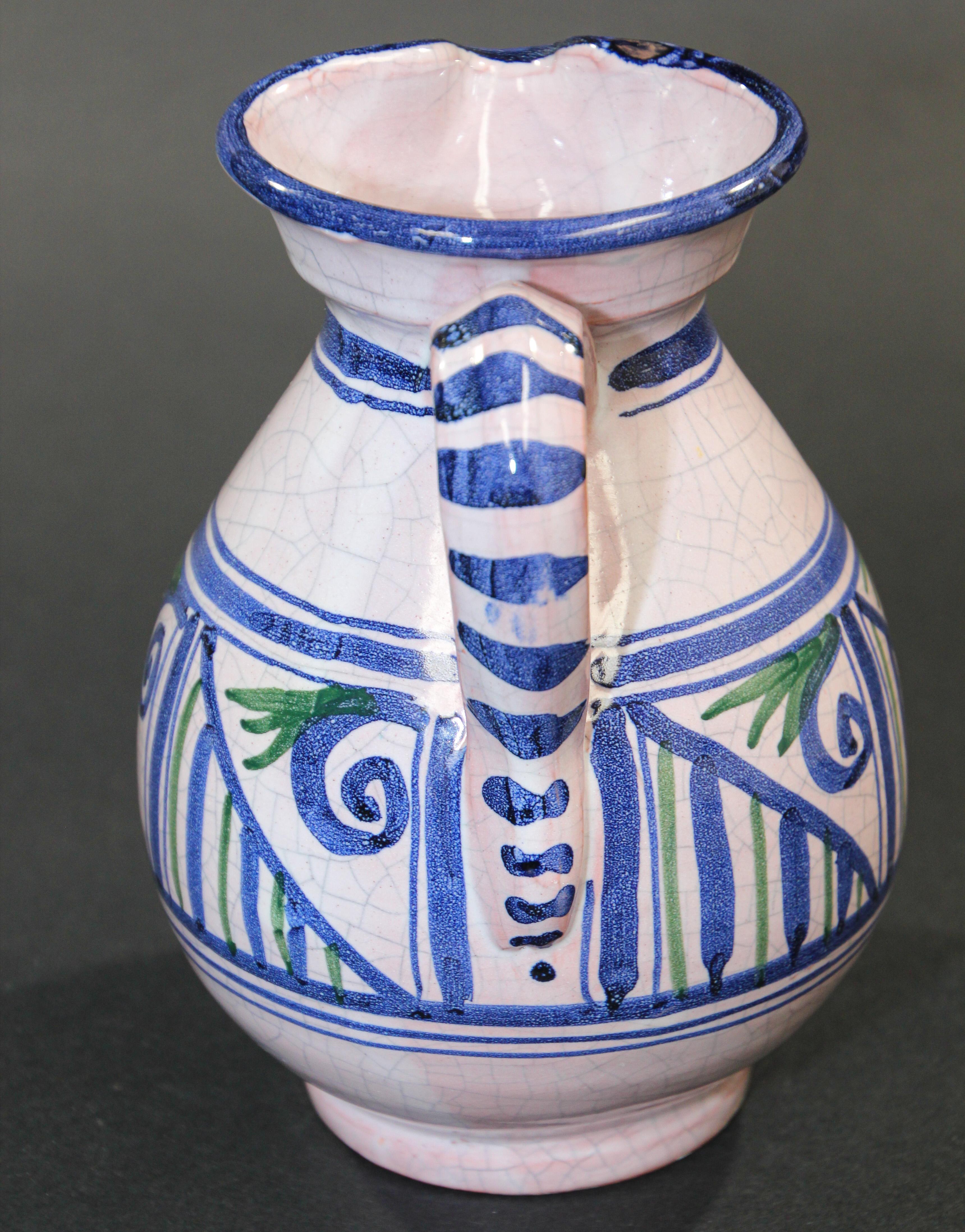 Talavera Pitcher Ceramic Glazed Vase Handcrafted in Spain For Sale 3
