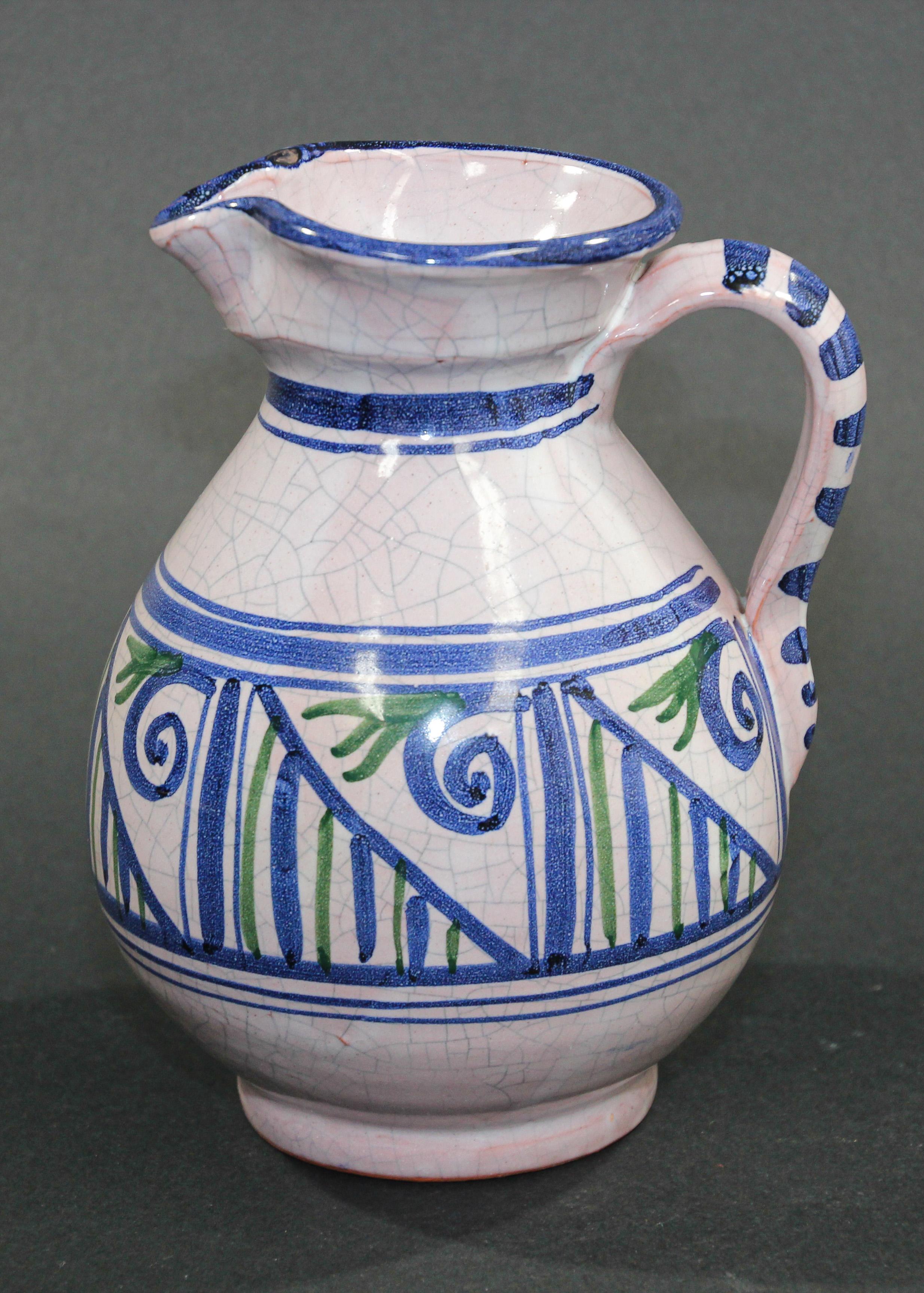 Talavera Pitcher Ceramic Glazed Vase Handcrafted in Spain For Sale 4