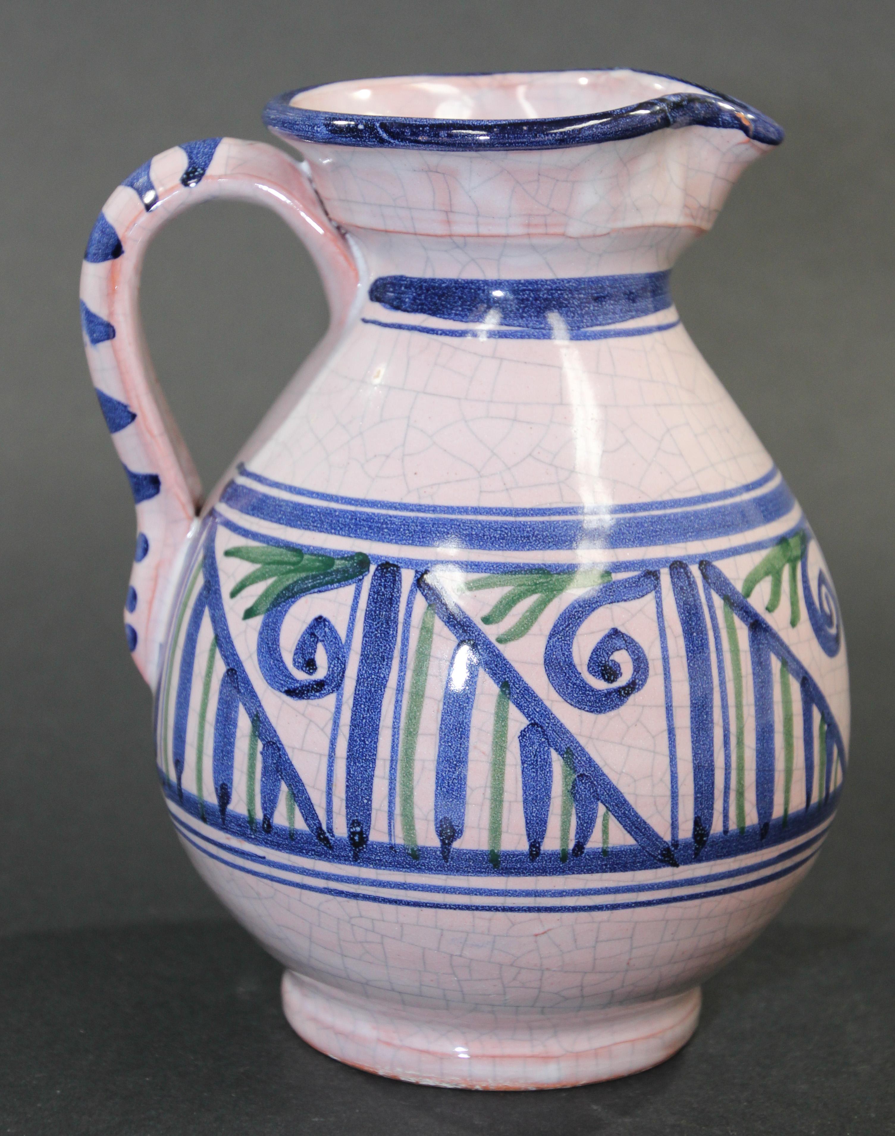 Moorish Talavera Pitcher Ceramic Glazed Vase Handcrafted in Spain For Sale