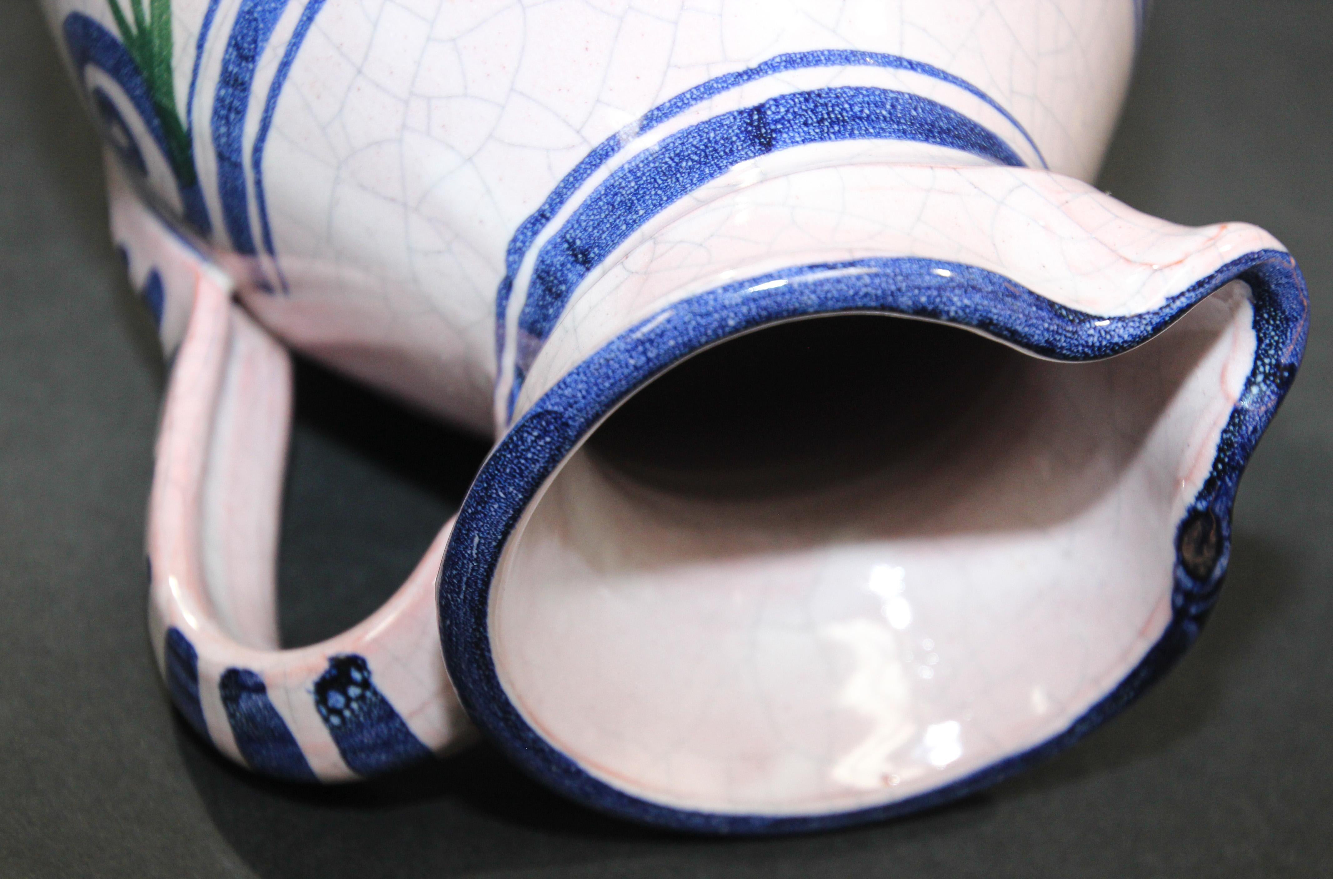 Spanish Talavera Pitcher Ceramic Glazed Vase Handcrafted in Spain For Sale